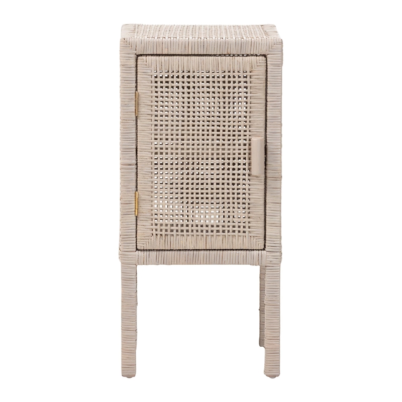 bali & pari Vivan Natural Rattan Nightstand Accent Bedside Table French Grey