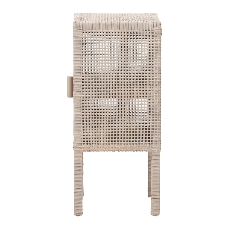 bali & pari Vivan Natural Rattan Nightstand Accent Bedside Table French Grey