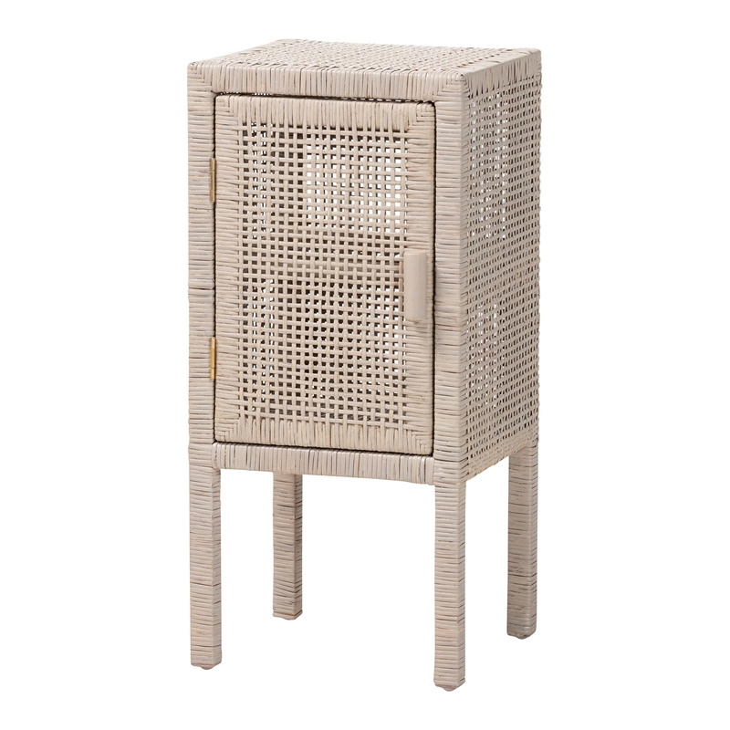 bali & pari Vivan Natural Rattan Nightstand Accent Bedside Table French Grey