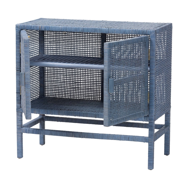 bali & pari Vivan Natural Rattan Storage Cabinet 2-Tier Accent Cabinet Navy Blue