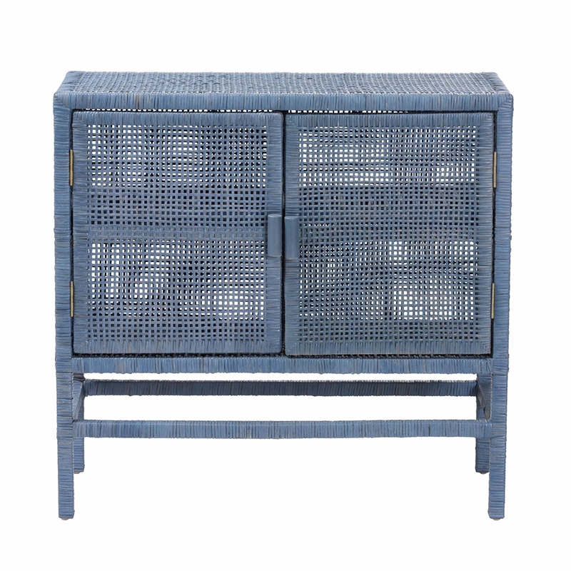 bali & pari Vivan Natural Rattan Storage Cabinet 2-Tier Accent Cabinet Navy Blue