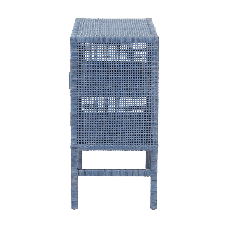 bali & pari Vivan Natural Rattan Storage Cabinet 2-Tier Accent Cabinet Navy Blue