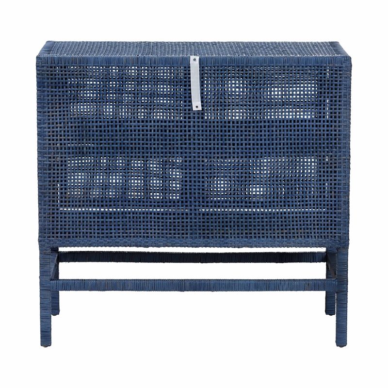 bali & pari Vivan Natural Rattan Storage Cabinet 2-Tier Accent Cabinet Navy Blue