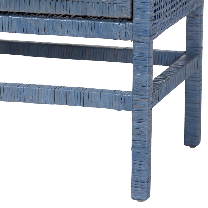 bali & pari Vivan Natural Rattan Storage Cabinet 2-Tier Accent Cabinet Navy Blue