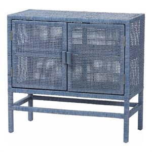 bali & pari Vivan Natural Rattan Storage Cabinet 2-Tier Accent Cabinet Navy Blue