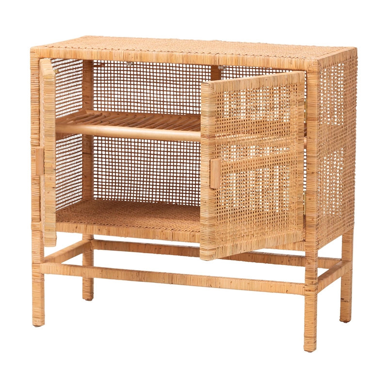 bali & pari Vivan Natural Rattan Storage Cabinet 2-Tier Accent Cabinet Brown