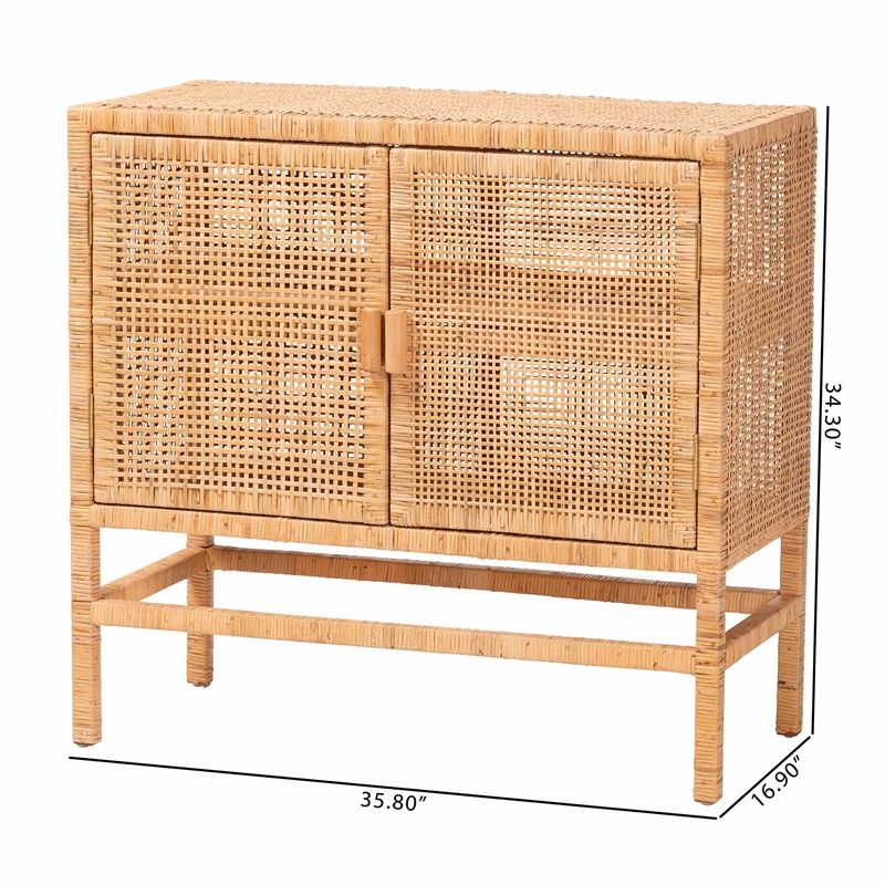 bali & pari Vivan Natural Rattan Storage Cabinet 2-Tier Accent Cabinet Brown