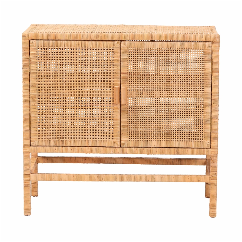 bali & pari Vivan Natural Rattan Storage Cabinet 2-Tier Accent Cabinet Brown