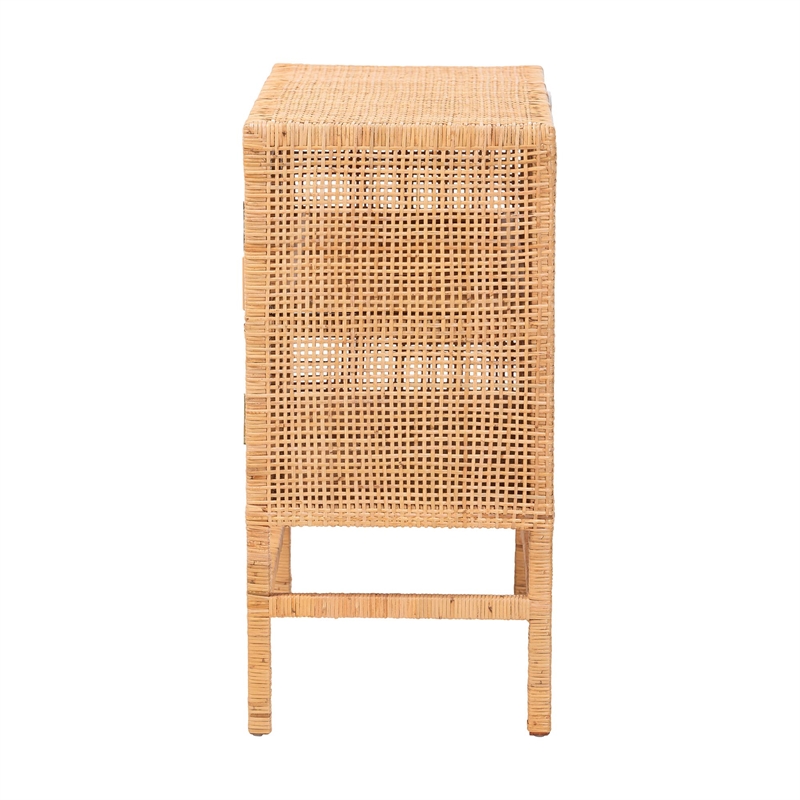 bali & pari Vivan Natural Rattan Storage Cabinet 2-Tier Accent Cabinet Brown