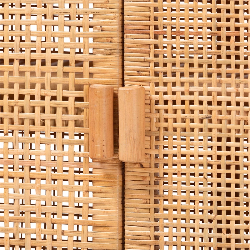 bali & pari Vivan Natural Rattan Storage Cabinet 2-Tier Accent Cabinet Brown