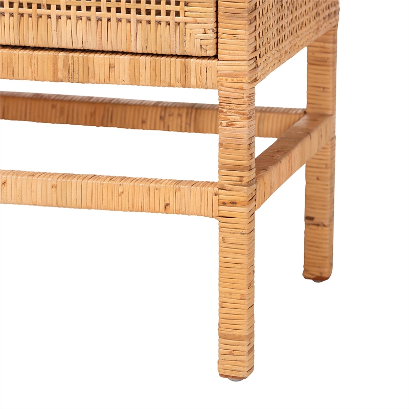 bali & pari Vivan Natural Rattan Storage Cabinet 2-Tier Accent Cabinet Brown
