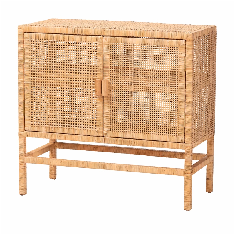 bali & pari Vivan Natural Rattan Storage Cabinet 2-Tier Accent Cabinet Brown