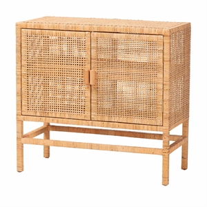 bali & pari Vivan Natural Rattan Storage Cabinet 2-Tier Accent Cabinet Brown