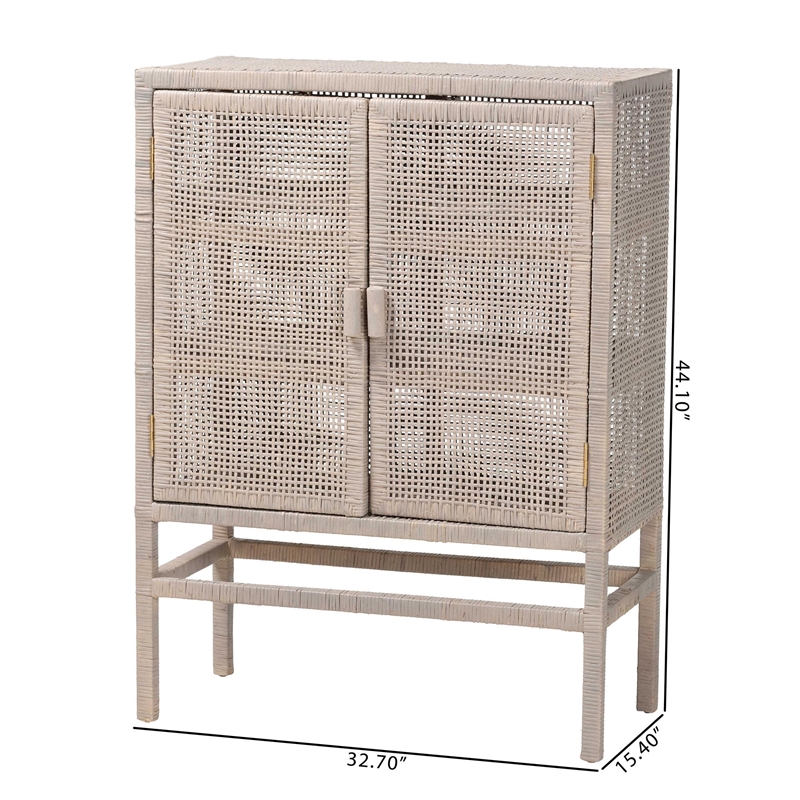bali & pari Vivan Natural Rattan Storage Cabinet 3-Tier Accent Cabinet Grey