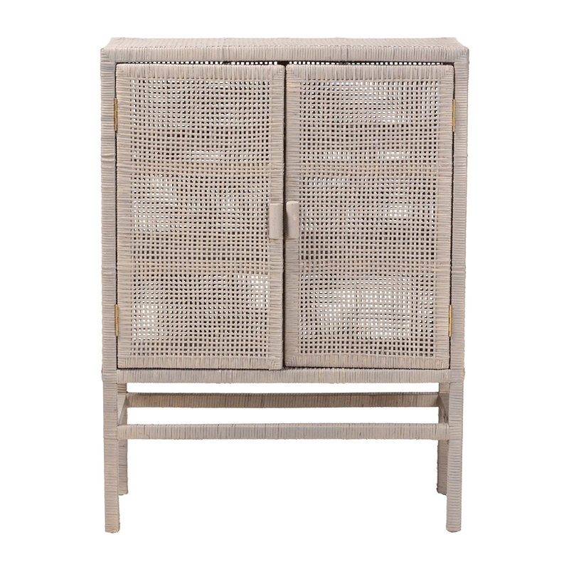 bali & pari Vivan Natural Rattan Storage Cabinet 3-Tier Accent Cabinet Grey