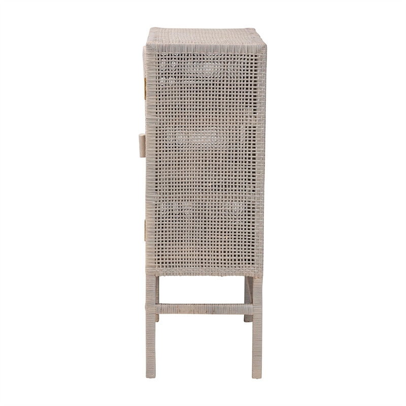 bali & pari Vivan Natural Rattan Storage Cabinet 3-Tier Accent Cabinet Grey