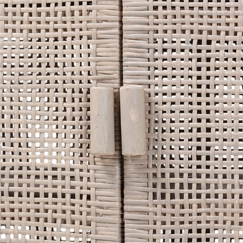 bali & pari Vivan Natural Rattan Storage Cabinet 3-Tier Accent Cabinet Grey