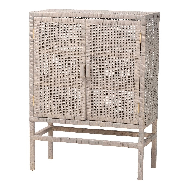 bali & pari Vivan Natural Rattan Storage Cabinet 3-Tier Accent Cabinet Grey