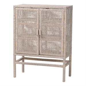 bali & pari Vivan Natural Rattan Storage Cabinet 3-Tier Accent Cabinet Grey