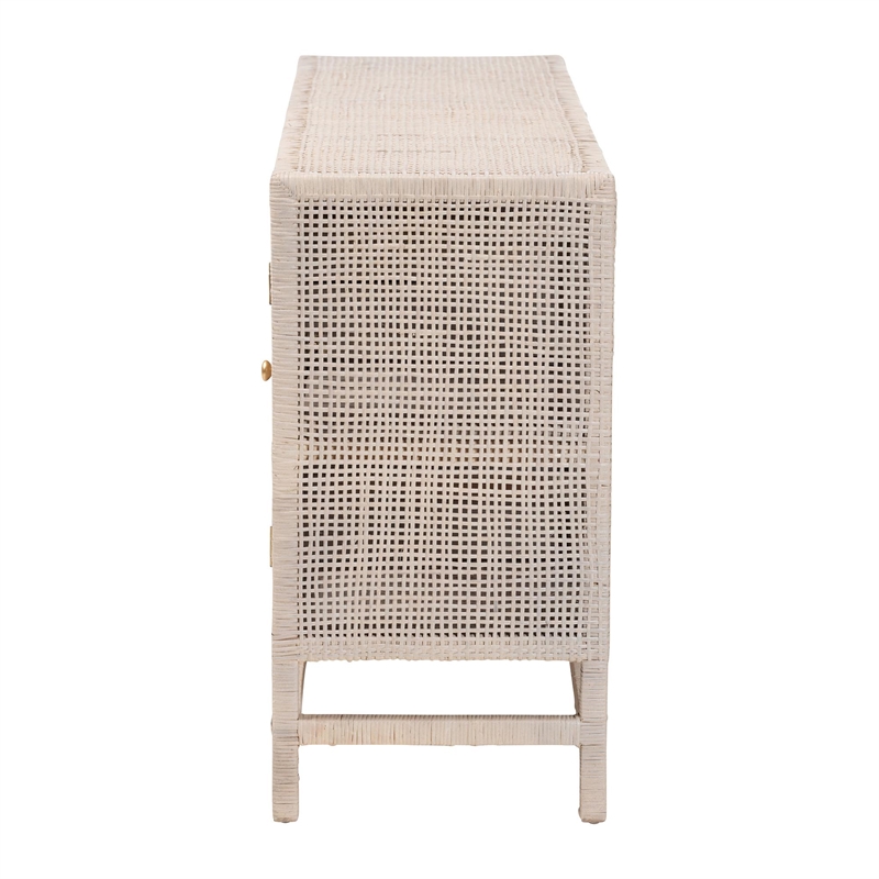 bali & pari Vivan Natural Rattan Storage Cabinet 3-Drawer Accent Cabinet Grey