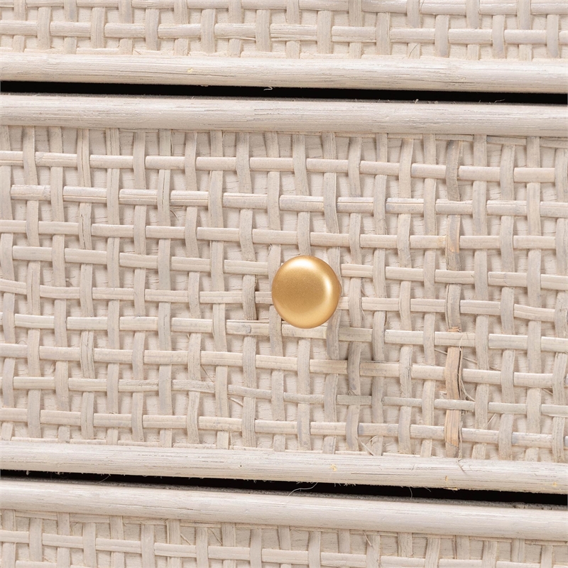 bali & pari Vivan Natural Rattan Storage Cabinet 3-Drawer Accent Cabinet Grey