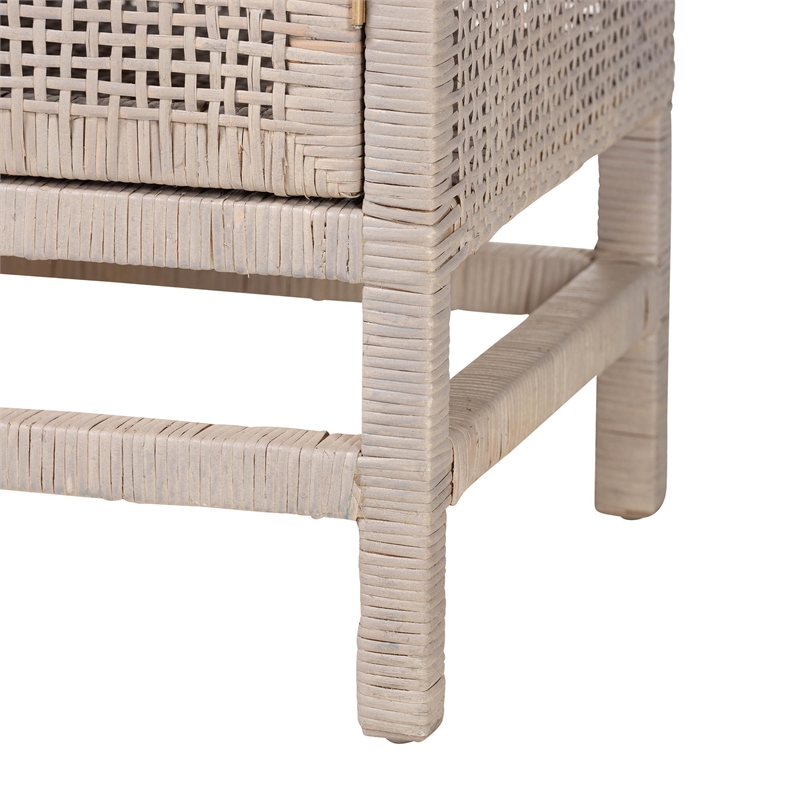 bali & pari Vivan Natural Rattan Storage Cabinet 3-Drawer Accent Cabinet Grey
