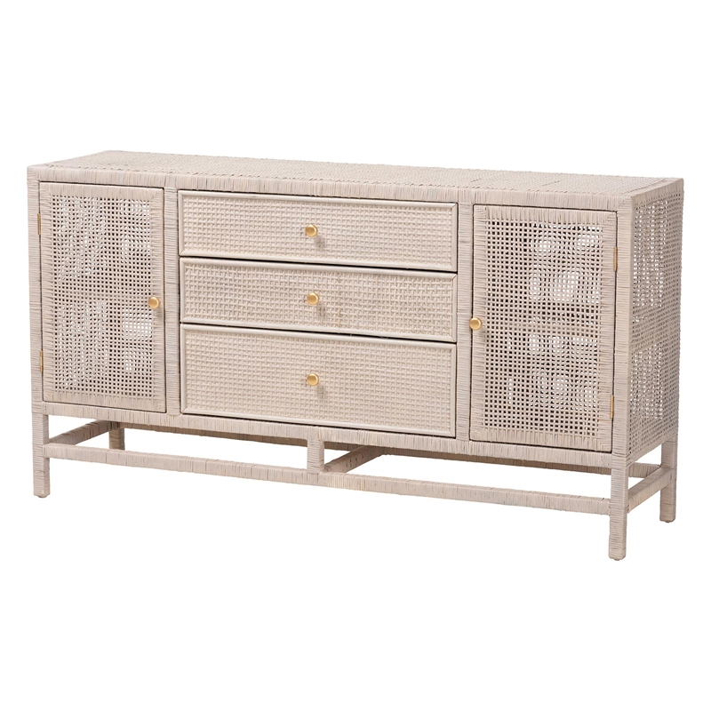 bali & pari Vivan Natural Rattan Storage Cabinet 3-Drawer Accent Cabinet Grey