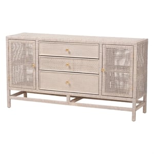 bali & pari Vivan Natural Rattan Storage Cabinet 3-Drawer Accent Cabinet Grey