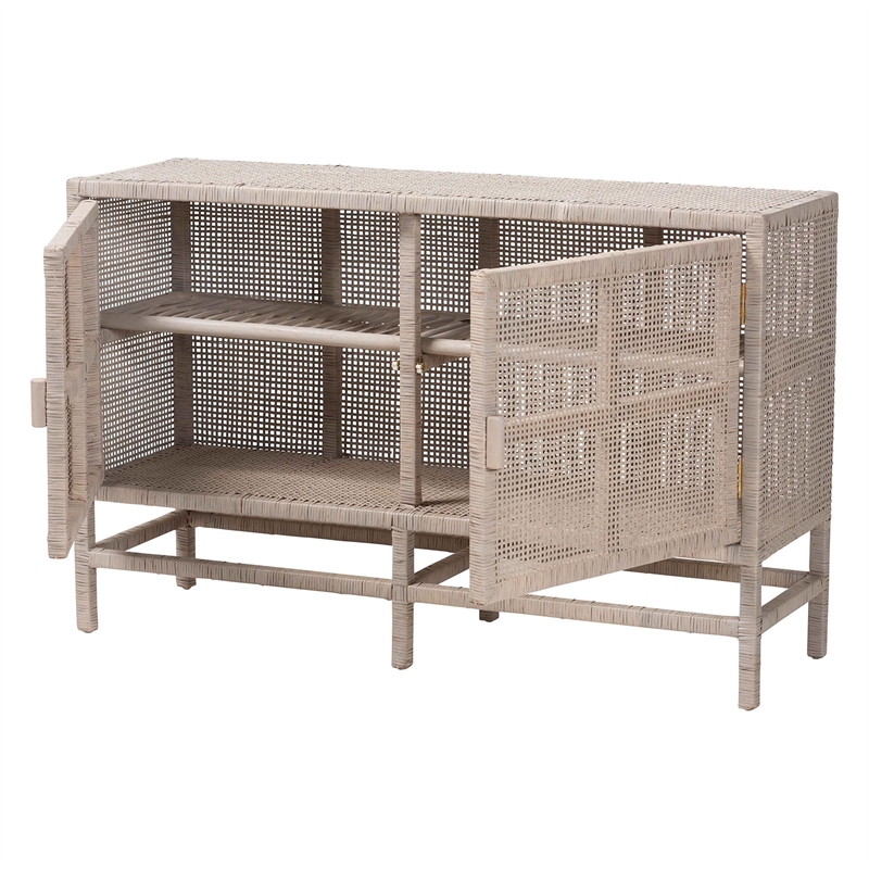 bali & pari Vivan Natural Rattan Storage Cabinet 2-Tier Accent Cabinet Grey