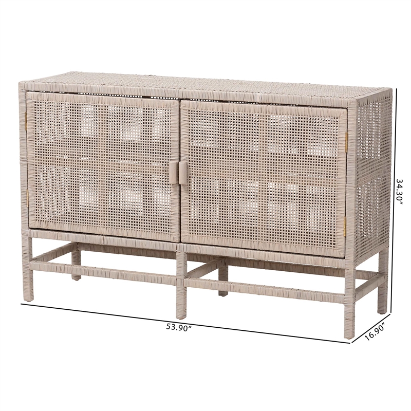 bali & pari Vivan Natural Rattan Storage Cabinet 2-Tier Accent Cabinet Grey