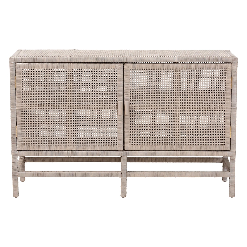 bali & pari Vivan Natural Rattan Storage Cabinet 2-Tier Accent Cabinet Grey