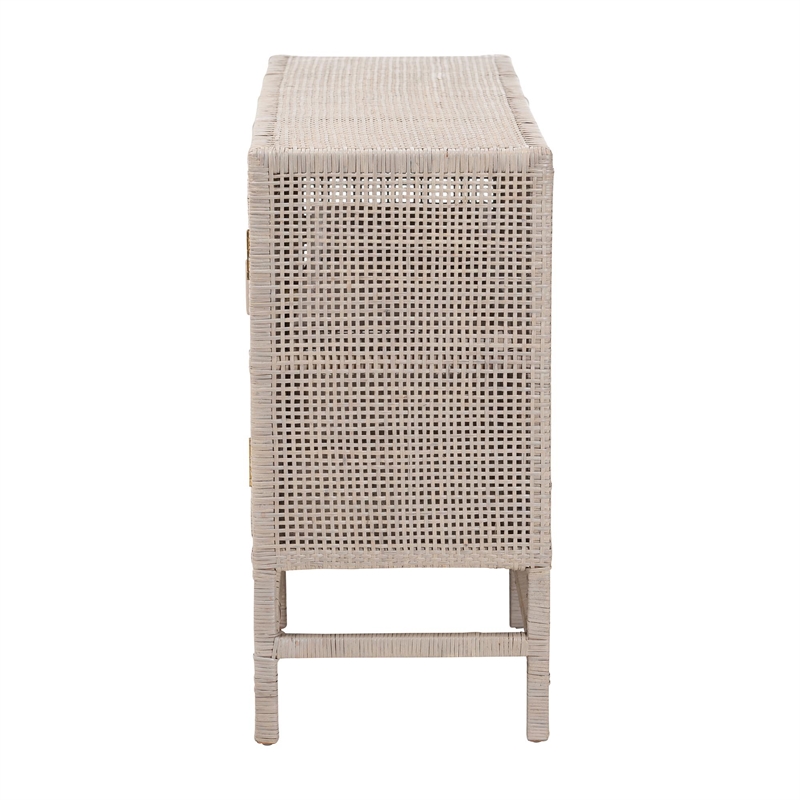 bali & pari Vivan Natural Rattan Storage Cabinet 2-Tier Accent Cabinet Grey