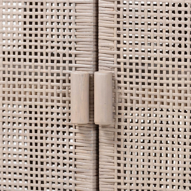 bali & pari Vivan Natural Rattan Storage Cabinet 2-Tier Accent Cabinet Grey