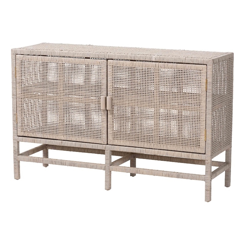 bali & pari Vivan Natural Rattan Storage Cabinet 2-Tier Accent Cabinet Grey