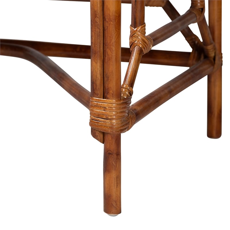 bali & pari Basile Marbled Tortoise Natural Rattan Desk 2-Drawer Writing Desk