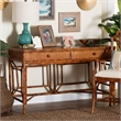 bali & pari Basile Marbled Tortoise Natural Rattan Desk 2-Drawer Writing Desk