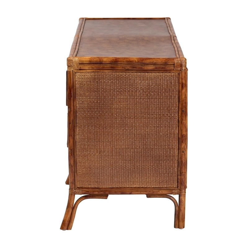 bali & pari Basile Natural Rattan Dresser 6-Drawer Horizontal Storage Cabinet