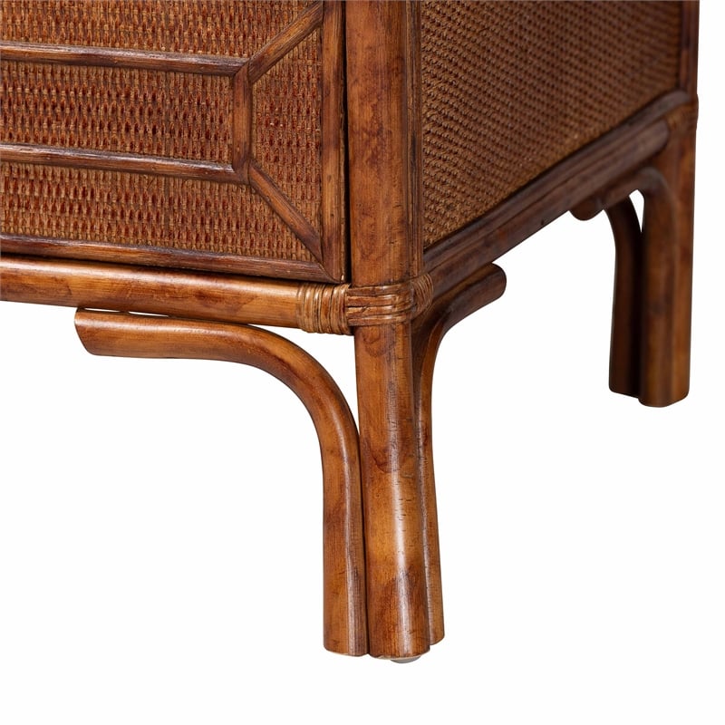 bali & pari Basile Natural Rattan Dresser 6-Drawer Horizontal Storage Cabinet