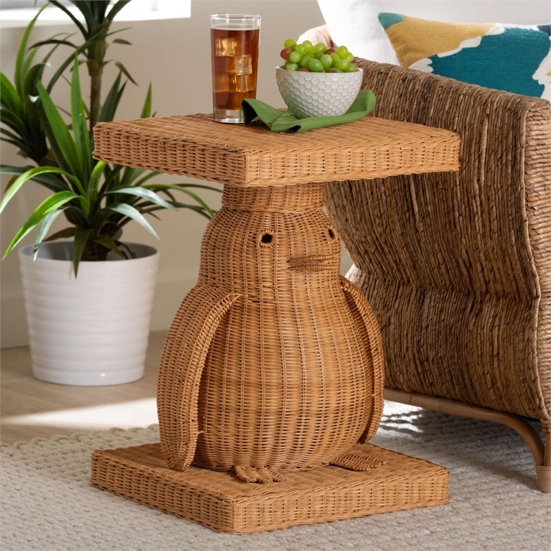 bali & pari Pembroke Penguin End Table Rattan Sculptural Accent Side Table