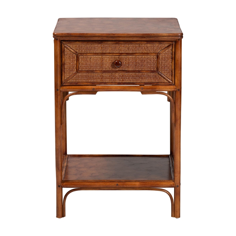 bali & pari Basile Marbled Tortoise Natural Rattan End Table Accent Table