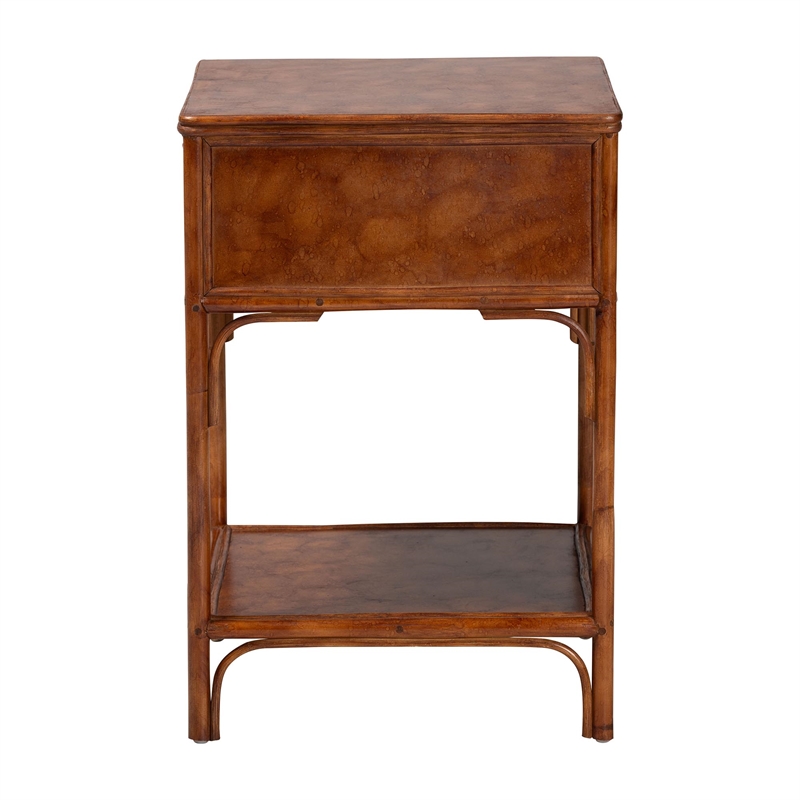 bali & pari Basile Marbled Tortoise Natural Rattan End Table Accent Table