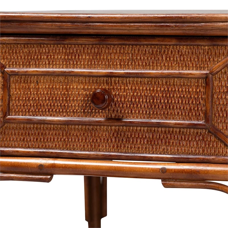 bali & pari Basile Marbled Tortoise Natural Rattan End Table Accent Table