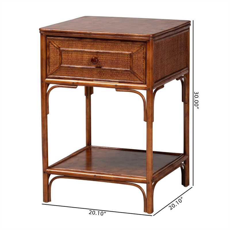 bali & pari Basile Marbled Tortoise Natural Rattan End Table Accent Table