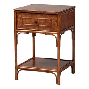 bali & pari Basile Marbled Tortoise Natural Rattan End Table Accent Table