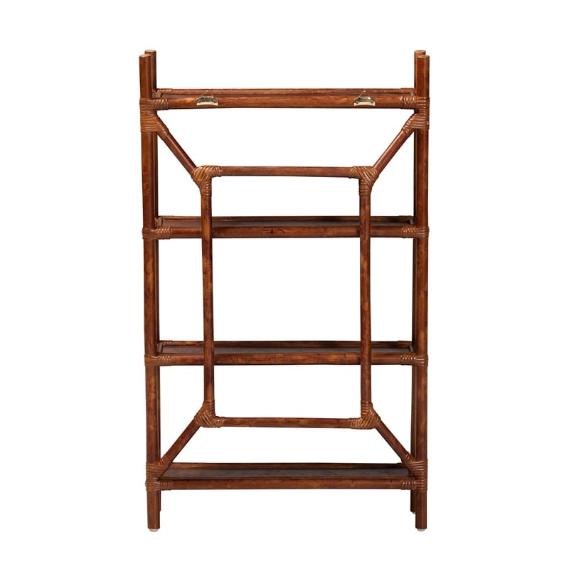 bali & pari Basile Marbled Tortoise Rattan 4-Tier Wall Display Shelf