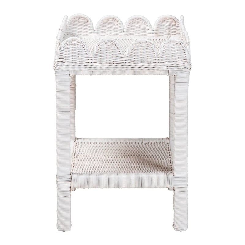 bali & pari Sumana Natural Rattan Side Table 2-Tier Accent End Table White