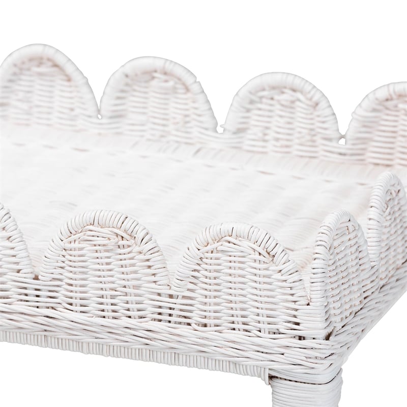 bali & pari Sumana Natural Rattan Side Table 2-Tier Accent End Table White