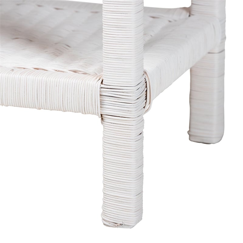 bali & pari Sumana Natural Rattan Side Table 2-Tier Accent End Table White