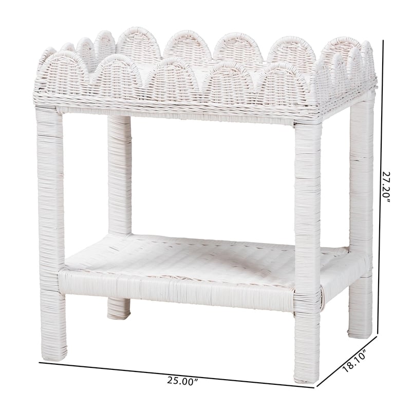 bali & pari Sumana Natural Rattan Side Table 2-Tier Accent End Table White
