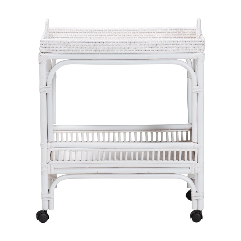bali & pari Lombok Natural Rattan Wine Cart 2-Tier Mobile Bar Cart White